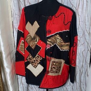 Vintage Indigo Moon Red and Black Patchwork Animal Print Jacket
